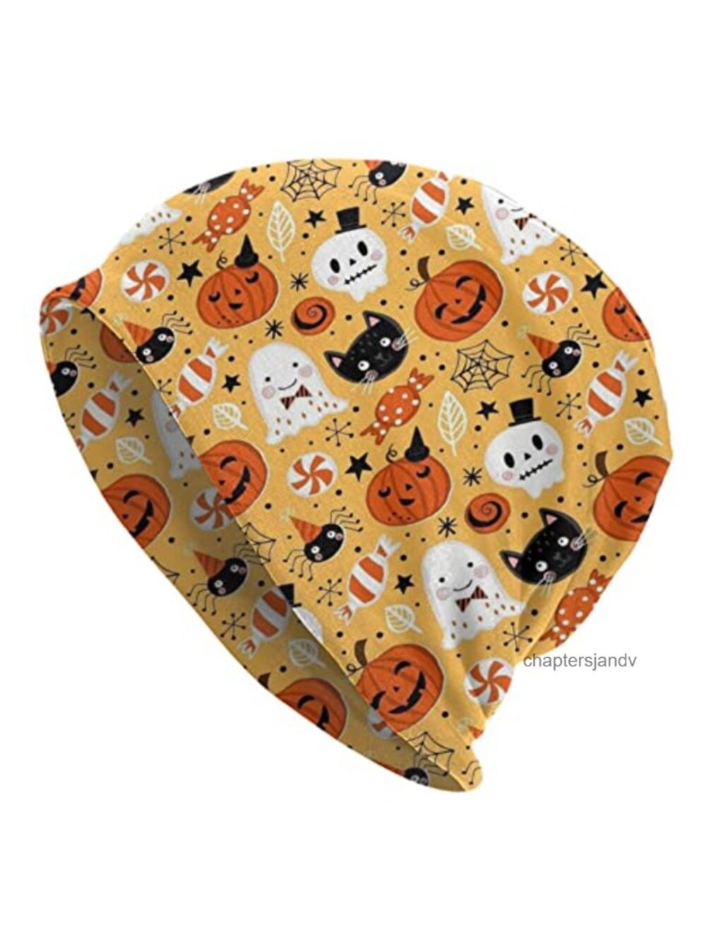Skull Pumpkin Beanie Polyester Knit Slouchy Cap Chemo Headwear Adults